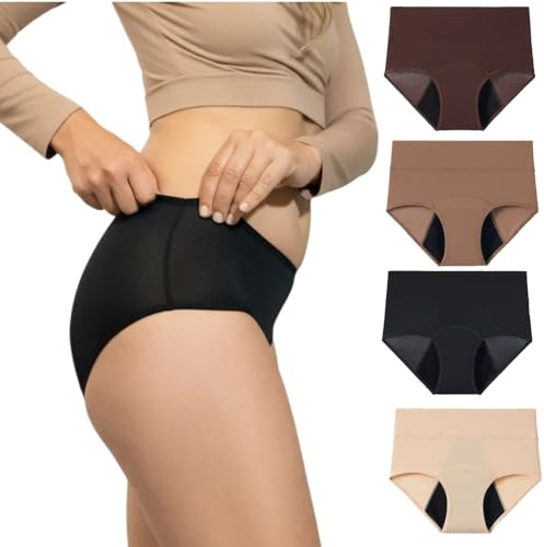 bergxperten Les Culottes de chez Maison Sylvie 4 Pcs Culotte Menstruelle Femmes,Anti-fuites,Respirant, Absorption Élevée, Taille Haute, Élastique et Confortable