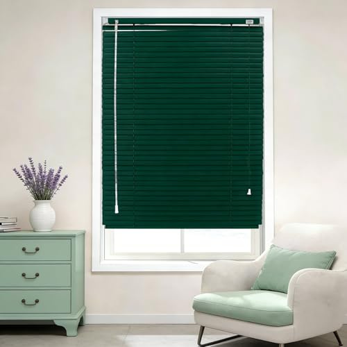 50-180cm neziana in Alluminio Senza Foratura, Veneziane da Interno/Esterno per Finestre, 25mm Lamelle Privacy Orizzontali Oscurante Persiane Tenda(Verde Scuro)