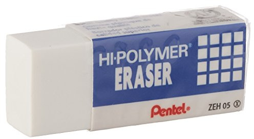 Pentel Borrador de lápiz de plomo, no abrasivo, sin látex, 0.5 x 1.7 x 0.7 pulgadas, 1 unidad, color blanco ZEH05