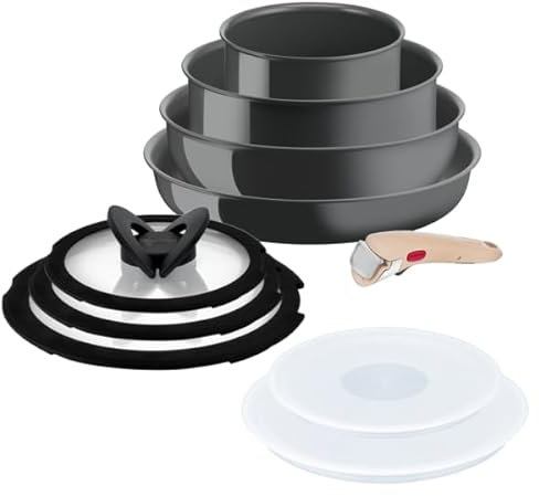 Lagostina Ingenio Vivissima, Set 10 Pezzi in Ceramica Antiaderente con Manico Rimovibile, 100% Alluminio Riciclato con Tecnologia Thermo-Signal per Tutte le Fonti di Calore Inclusa Induzione