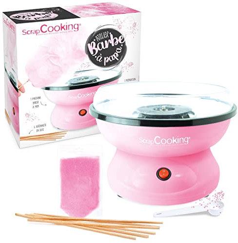 ScrapCooking - Machine Barbe à Papa - Kit Complet pour faire Barbes à Papa Maison : Avec Sucre, Bâtonnets & Cuillère Mesure - Atelier Barbe à Papa - Appareil Électrique Anniversaire - Rose - 3900
