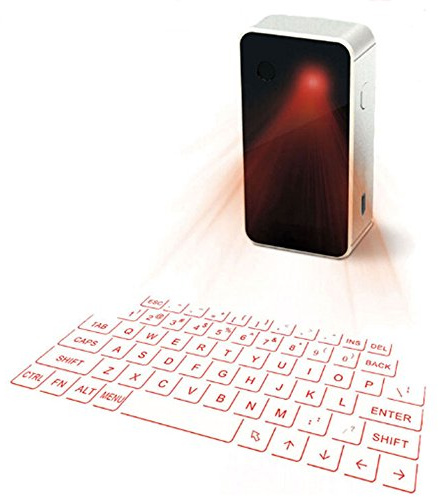 ESupFly - Clavier virtuel laser portable et souris bluetooth, sans fil - Pour Apple iPhone, iPad, Samsung, smartphones Android et tablettes, ordinateurs portables, PC Silver+Black