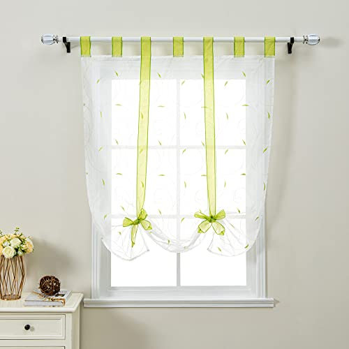 Raffrollos mit Band & Stickerei Raffgardinen Voile 1er-Pack B*H 60*140cm Grün