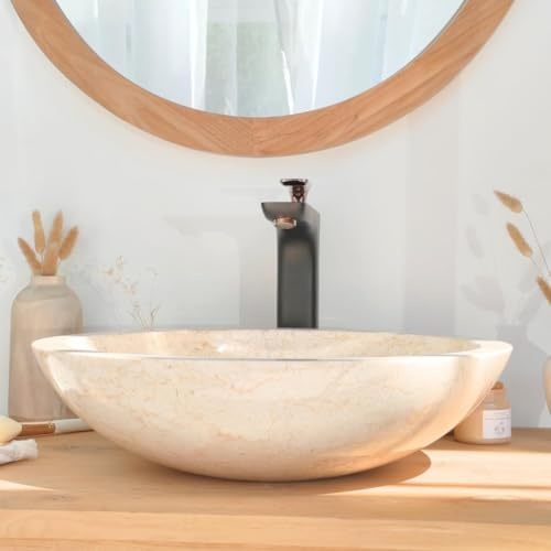 Wanda collection - Vasque Ronde Barcelone en marbre à Poser Colori crème - diamètre 45 cm