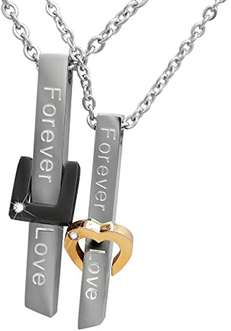 Hanessa Personalisierte Kette mit Gravur Edelstahl 50 cm mit Anhänger Forever Love Stab in silber schwarz gold - Personalisierte Halskette für Frauen Männer - Personalisierter Schmuck Damen Herren