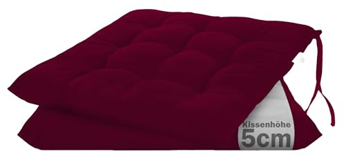 Brandsseller 2er Set Stuhlkissen 40x40x5 cm Sitzkissen Polster Stuhlauflage mit Haltebändern Dekokissen für Indoor Outdoor gesteppt - Beerenrot