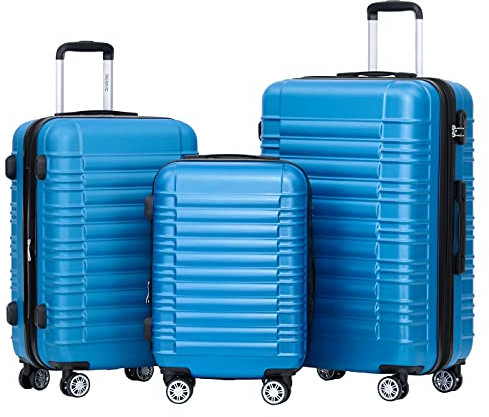 BEIBYE Hartschalen Koffer Trolley Rollkoffer Reisekoffer Zwillingsrollen Kofferset (Türkis, Set)