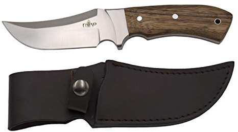 THIRD Cuchillo de Caza 15024ZW, con Hoja de Acero 440 de 12 cm Acabado Satinado, Mango de Madera. Incluye Funda de Piel