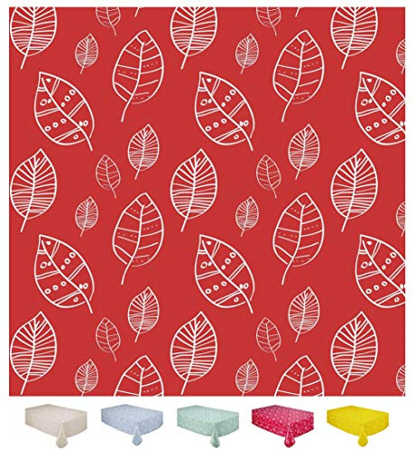 Wachstuch Tischdecke Abwaschbar Eckig 140 x 240 cm Blätter Rot