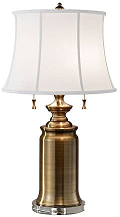Licht-Erlebnisse Stylische Stehlampe JOHA in Messing Weiß Ø41cm 69cm 2xE27 Wohnzimmer Schlafzimmer Vintage Design Bodenlampe