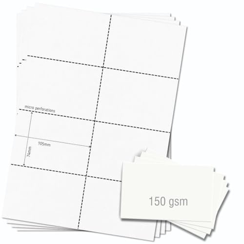 OfficeGear A7-Karten, 8-fach [25 Blatt – 200 Stück] – Perforierte, bedruckbare Karteikarten für Aufzeichnungen, Studium, Wiederholung – 74 × 105 mm – Weiß, A4, 150 g/m² – inkl. Designvorlage