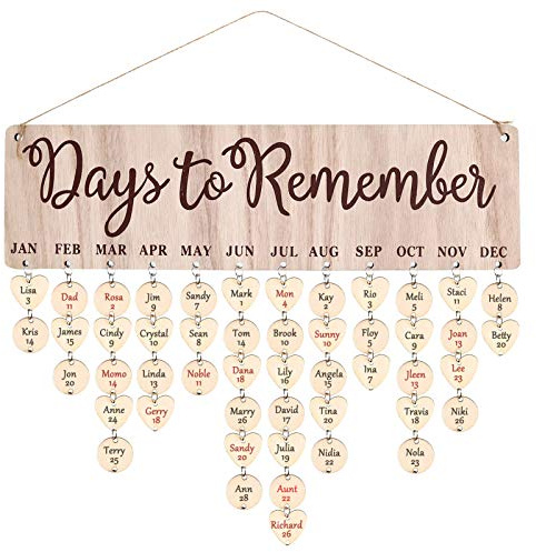 GOTH Perhk Wooden Calendar Birthday Reminder Wall Hanging with Tags, DIY Hanging Wooden Birthday Reminder Calendar, Handmade Ornaments for Family Friends Birthday Reminder Home Wall Decor