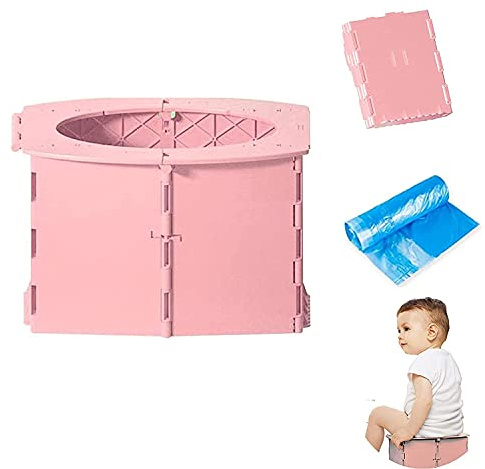 Vasino per bambini,Pieghevole Toilette per Bebè,Vasino da Viaggio per Bambini,Sedia da Toilette Pieghevole Per Addestramento Per Bambini per Viaggi,Auto,Campeggio,all'aperto,familiare (Rosa) (Rosa)