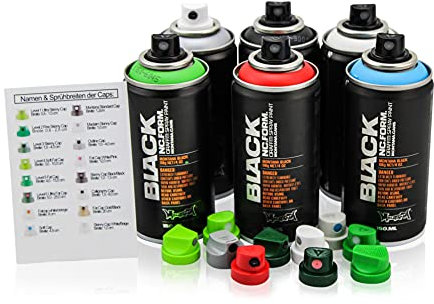 Montana Black Sprühdosen Set, Pocket Cans in 6 Farben + 10 Ersatzsprühköpfe - 6 x 150ml kleine Dosen