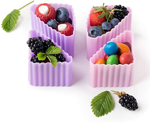 LEKKABOX Dreieck Bento Cups (Flieder) 4er Set – Silikon Förmchen | Ideal zum Trennen von Snacks in Brotdose und Bento Box
