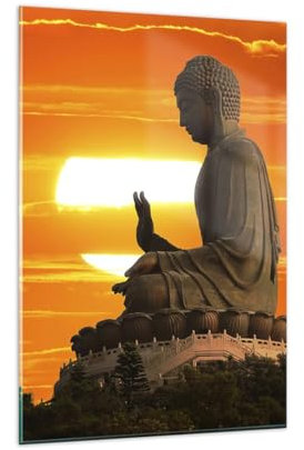 Wandbilder Dekoration Wohnzimmer tempel buddha Bilder auf Glas 80x120cm Glasbild Schlafzimmer Küche Deko Wand Kunstdruck Art Groß XXL Wanddeko Bild im Glas Modern Wall Decor Glasdruck GPA80x120-3532