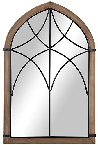 HOMCOM Espejo Decorativo de Pared, 93x60 cm con 2 Ganchos Marrón | Espejo de Ventana, Estilo Vintage, para Salón Dormitorio Comedor Entrada