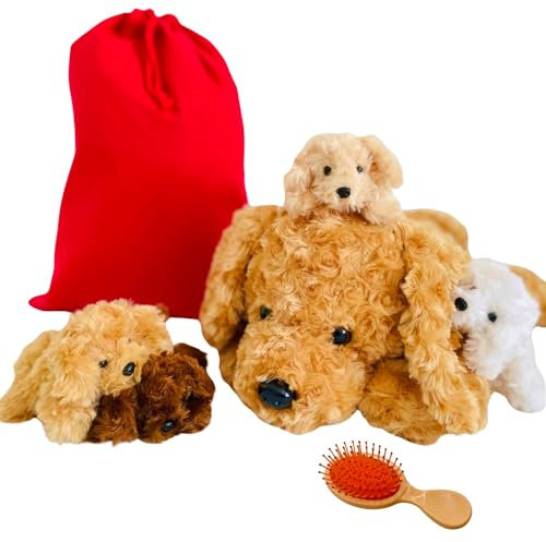 SMARTICA Gifts for Kids - Soft toys for Girls Boys - Toy Set Mummy Dog Cat with 4 Cute Baby Puppies Kittens zipped in her Tummy - Cuddly Toy Pillows for girls – Birthday Gift