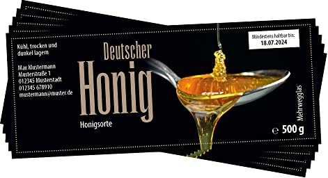 Apoidea – Honig Etiketten Rechteckig selbstklebend & personalisierbar - 25 Stück/Etiketten Honiggläser 500 g/Honig Aufkleber für selbstgemachten Honig/Honigetiketten für Honiggläser