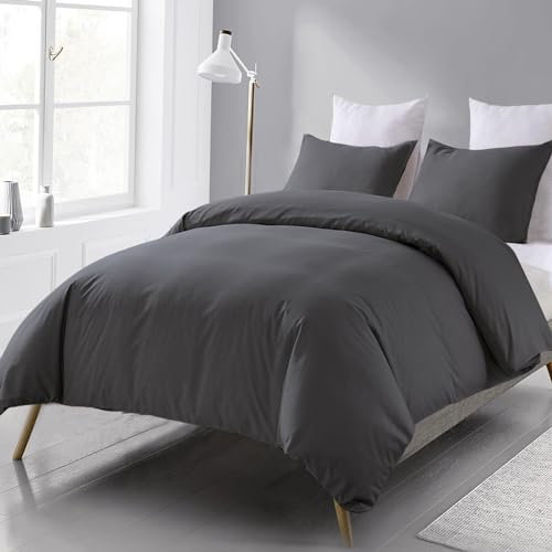 Beqnat Bettwäsche 200x200 3 teilig Bettdeckenbezug - Mikrofaser Bettwäsche-Sets Anthrazit Bettbezug 200x200cm mit 2 Kissenbezügen 80x80 cm, Deckenbezug Grau Bügelfrei und Weich