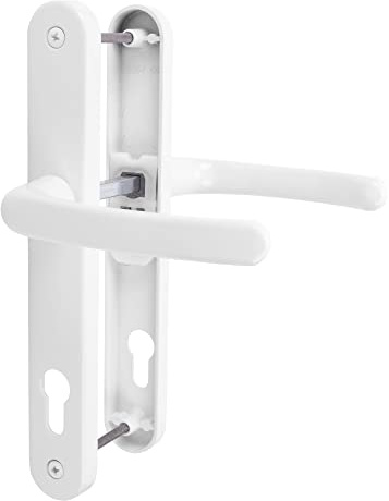 JCP PRO Ensemble de poignées à ressort pour porte en PVC 92 PZ 92 mm, Plaque arrière 246 mm x 32 mm (centres de vis 215 mm, Blanc)