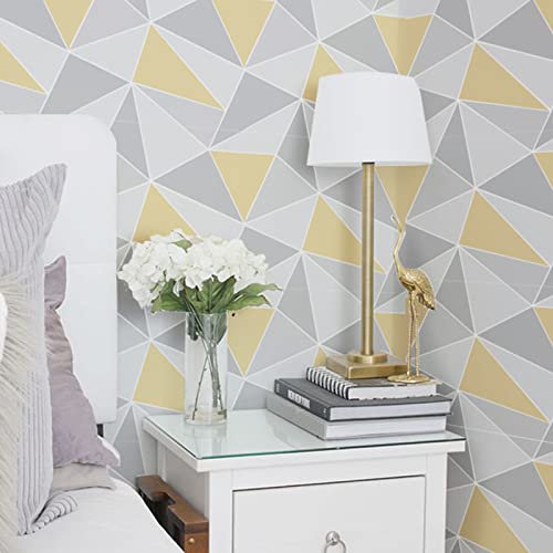 Papiers Peints Triangle Jaune Gris Papier Peint Adhesif Mural Salon Papier Adhesif pour Meuble Papier Peint Intissé Facile à Peler Papier Adhésif Décoratif Cuisine 40x250cm