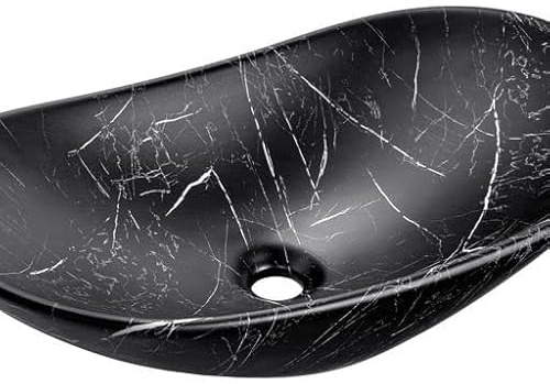 Vasque à Poser en Céramique Noire Marbrée - L 61 X 36 Cm - Gamme Lena