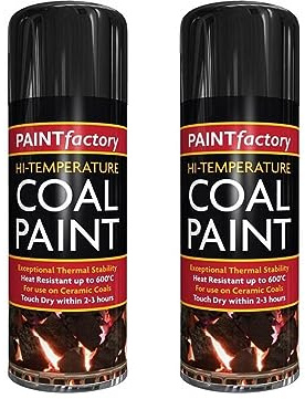 PNJB 2 X Black Coal Paint Rejuvenates Gas Coals Fire Spray Can Gallery Paint 400ml, 𝐋ong Lasting And 𝐃urable 𝐅inish, Ideal For Garden BBQ, Stoves, Firepits