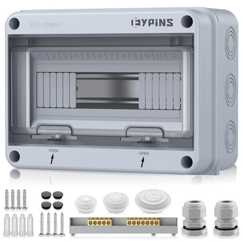 EYPINS 12 Way Consumer Unit, Distribution Protection Box, IP65 Waterproof Electrical Power Cord Enclosure with Plug and Seal, Wall Circuit Breaker, Fuse Box Indoor Outdoor, CE Certification