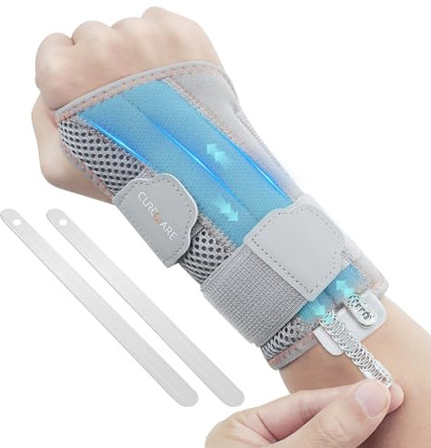 CURECARE Karpaltunnel Handgelenkstütze 2 in 1, Handgelenk Bandagen mit 3 Metallstabilisatoren, Handgelenkschiene zur Linderung von Karpaltunnelsyndrom, sehnenscheidenentzündung (S/M, Rechts)