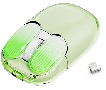MAMBASNAKE Mouse Wireless, 2.4 GHz Mini Ricevitore, Simpatico Silenzioso Senza Fili, 7 Luci RGB, Trasparenti, Tracciamento Ottico 1600DPI, Mouse Portatile Ricaricabile 400mAh Silenzioso(Verde)