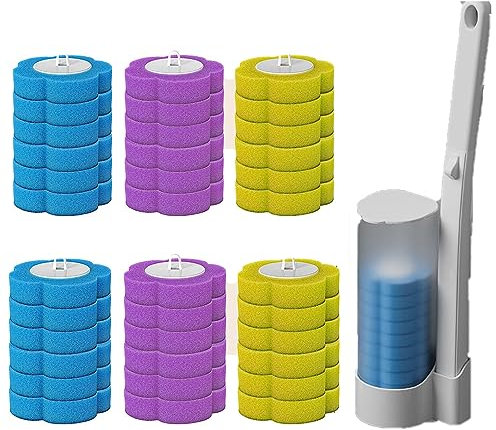 Supporto a parete per spazzolino da toilette usa e getta, kit di gadget per la pulizia nascosta del bagno, manico lungo con 42 testine di ricambio (Bianco)