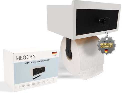 Toilettenpapierhalter ohne Bohren - Klopapierhalter mit Feuchttücherbox - Bambus Klorollenhalter mit Ablage und Schublade – Modern für Bad & WC (Weiß)