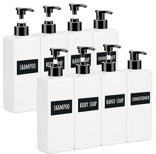 Segbeauty Shampoo Spender für Dusche, 8 Stück 500ml Seifenspender Weiss, Duschgel Spender Plastik, Küche Shampoo Flaschen zum befüllen mit Wasserdichtes Etiketten