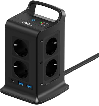 Super Electro Mehrfachsteckdose mit 8 Steckplätzen, Überspannungsschutz, 4000W/16A, 2m Verlängerungskabel, PD 3.0 Schnellladung – für Haushalt & Büro