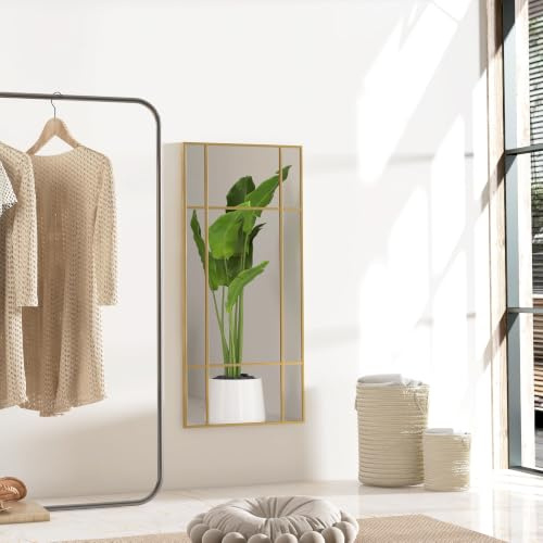HOMCOM Wandspiegel 110 x 50 cm Dekorativer Spiegel mit Metallrahmen Gold | Rechteckiger Spiegel, für Schlafzimmer, Badezimmer