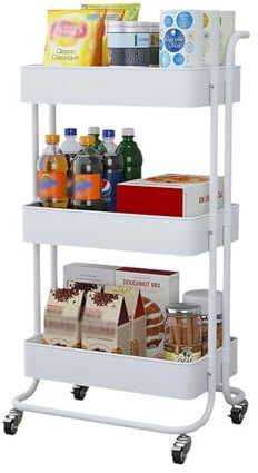 IMEITE Pantry Cabinet 3 Tier Metal Steel Extra Heavy Duty Kitchen Rack with Rollers, Storage Shelving Unit Organizer, Outdoor Flower Stand Kitchen Organizers And Storage(Yellow)