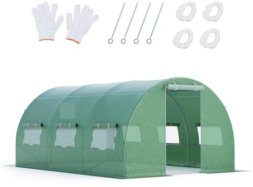 GOPLUS 4x3x2m Serre de Jardin, Serres de Jardin Tunnel avec Cadre en Acier Galvanisé avec 8 Fenêtres Latérales et 2 Portes, Jardin sous Serre 4 Saison pour Ferme, Cour arrière et Jardin, Vert