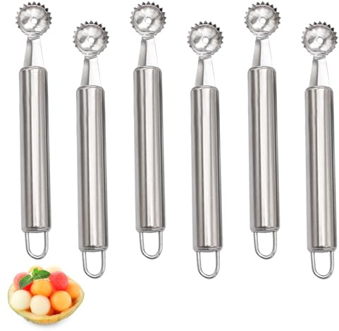 6 PCS Melon Baller Scoop, Round Melon Balls Fruit Baller Scoop Melon Baller Scoop Stainless Steel Melon Baller Melon Scoop Double Scoop Ice Cream Cone Double Dessert Scoop for Fruit Ice Cream