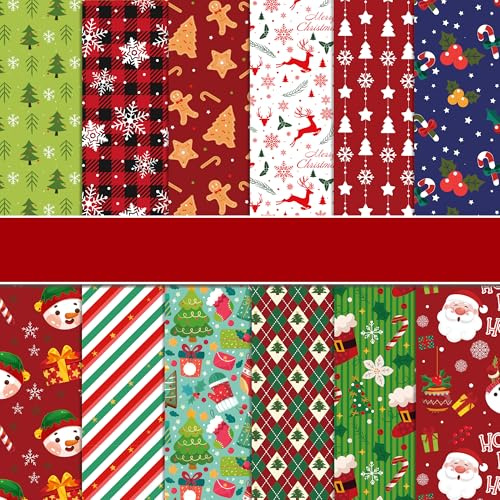24 Blatt Weihnachtsmusterpapier, 30,5 x 30,5 cm, Frohe Weihnachten, Scrapbook-Papier, doppelseitig, Weihnachtsmann, Schneemann, Weihnachtsbaum, grün, rot, dekoratives Bastelpapier für