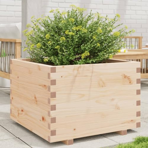 Homgoday Jardinera de jardín, 70 x 70 x 49,5 cm, de madera maciza de pino, decoración de muebles, jardinera de exterior, jardinera con rejilla para jardín