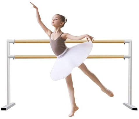 MIDUOLAI Tragbare Freistehende Doppel-Ballettstange, Mit Rutschfesten FüßEn, Freistehende Stretch Stange, TrainingsgeräT FüR Zuhause Oder Das Fitnessstudio,Weiß,150cm