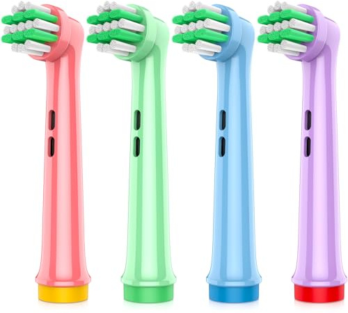 AnjoCare Tandborsthuvuden för barn för Oral B, 4-pack borsthuvuden för barn med mjuka borst, elektriska tandborsthuvuden för barn för känsliga tänder och tandkött