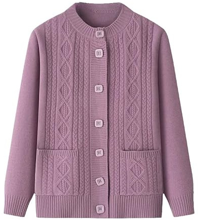Genérico Cárdigan de Punto para Personas Mayores Y de Mediana Edad, Cuello Redondo, Patrón de Punto de Cable, Cárdigan con Bolsillo, Ropa de Madre, Suéter Cálido, Abrigo, Chaqueta, Primavera, OT