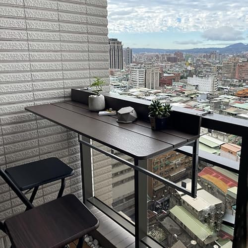 100 * 37 cm Terrassentisch Balkontisch Balkon-Stehtisch for Geländer Klappbarer Balkontisch, 5-teiliger höhenverstellbarer Hängetisch for den Außenbereich, Gartenterrasse, klappbares Geländer-Aluminiu