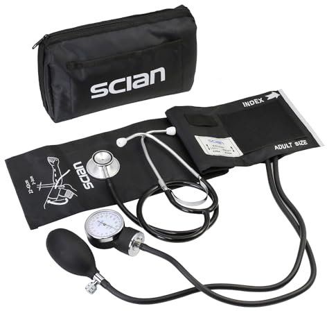Scian Sfigmomanometro manuale bracciale manometrico 22-42 cm con stetoscopio a doppia testa e custodia per il trasporto per infermiere, medico, senior, casa (nero)