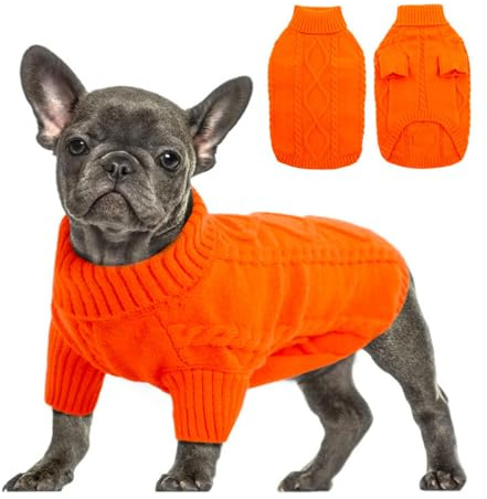 FANSU Hundepullover Kleine Hunde, Twist-Strick Hunde Pullover Waschbar Hundepulli, Strick Pullover Hunde Shirt Elastisch Wärme Hunde Pullis Strickpullover (M,Orange)