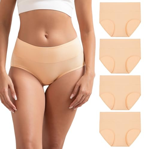 INNERSY Womens Underwear Ladies Cotton Knickers Maternity Pants After Birth Soft Briefs 4 Pack (14, 4 Basic Beige)