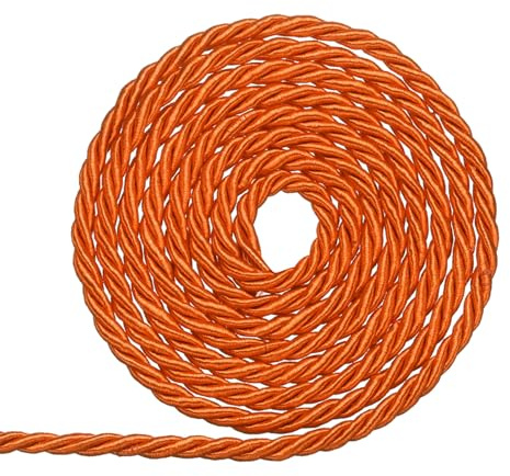sourcing map Twisted Cord Trim, 5mm/11 Yard Trim Cord Rope 3-Ply Polyester Silk Twine Braided Rope for Home Decor Graduation, Orange