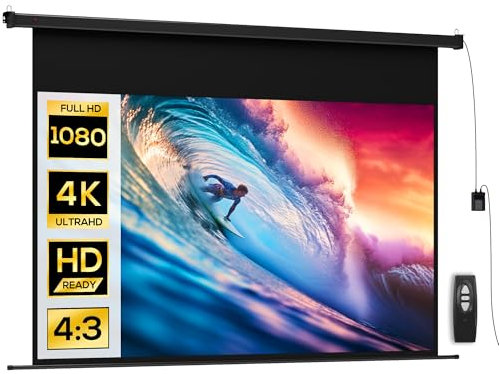 HOMCOM Schermo proiettore da 100 pollici, 16:9 4K HD schermo di Proiezione motorizzato ed elettrico, schermo di Proiezione TV e Home theatre, Montaggio a Parete o Soffitto, Pannello di Controllo e